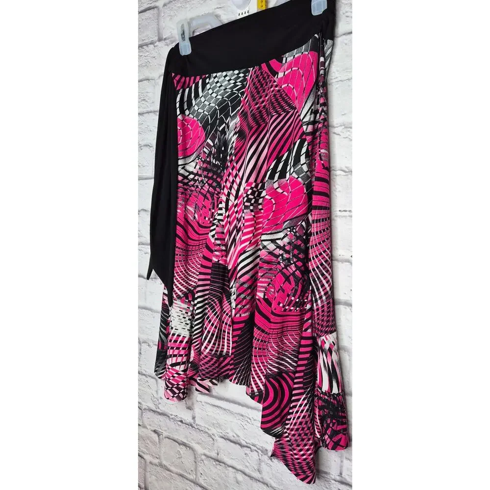 Vintage Y2K Rampage Psychedelic Abstract Handkerchief Hem Skirt pink black retro